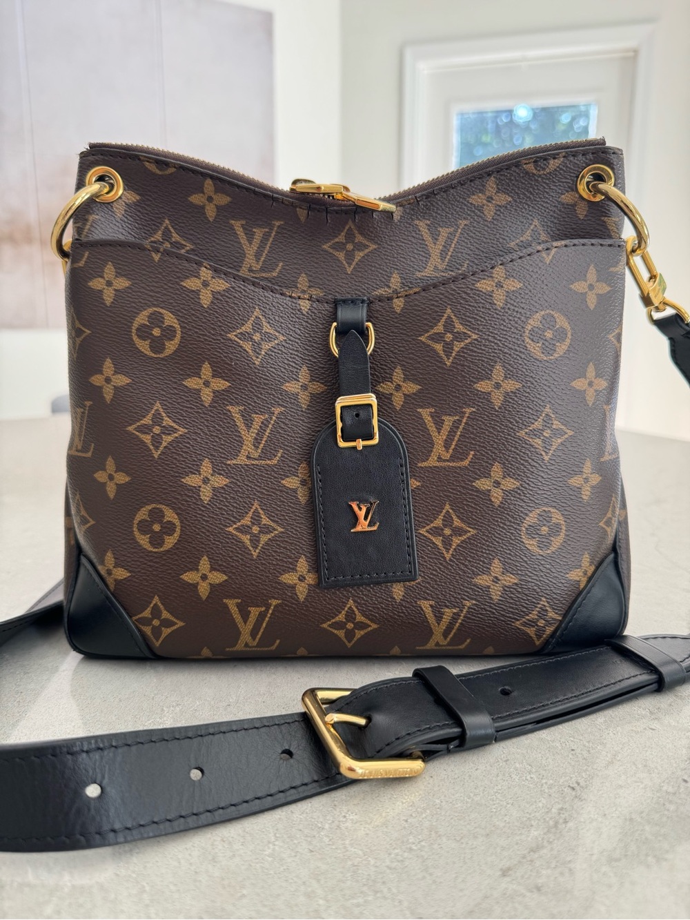 Louis Vuitton Monogram Canvas Shoulder Bag with Black Trim